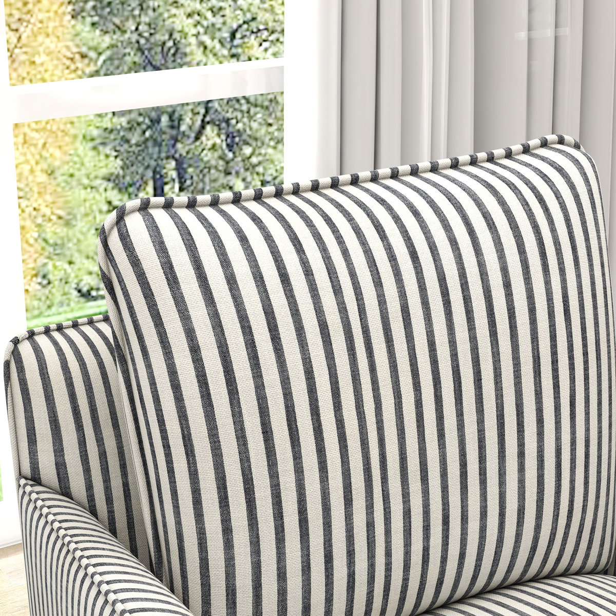 Kandyn 29.7" W Modern Soft Stripe Upholstered Swivel Barrel Chair with Removable Cushion